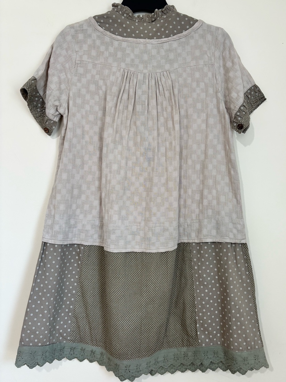 Vintage 90's boho slouchy cottage colorblock short sleeve layered mini dress - Picture 2 of 14